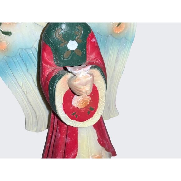 Hand-Painted Polystone Angel Figurine With Floral Details & Vibrant Colors - Picture 4 of 9
